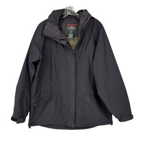 LL Bean Womens Goretex Stowaway Rain Jacket Large Hooded Packable Black